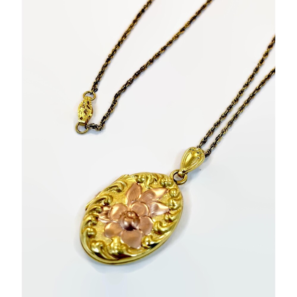 Vintage Locket, Gold Filled, Yellow Gold, Rose Gold, Flowers Art Nouveau Style